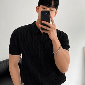 남성용 신상 여름 라펠 니트 폴로 반팔 티셔츠, 아이스 실키 섬유 원단, 여름 니트 반팔 라펠 폴로 셔츠, 남성용 트렌디 브랜드 여름 티셔츠, 한국 스타일 슬림핏 트렌디 2026 신상 활용도 높은 티 탑