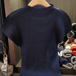 TEMU 여성용 여름 얇고 가벼운 심플 하프 터틀넥 주름 단색 활용도 높은 슬림핏 몸매 비침 덜com 치간칫솔주름 반팔 티셔츠