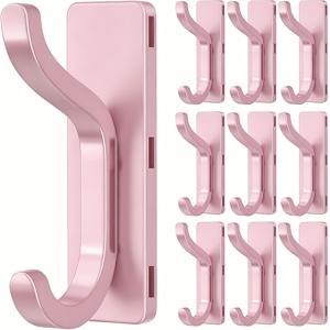 고강도 벽걸이형 코트 및 수건 고리 10개 팩, 3가지 색상(블랙+화이트+블러쉬 핑크), 무타공 접착식 도어 고리, 수건 가운 가방 모자 재킷 걸이용 공간 절약형, 욕실 기숙사 옷장 주방용, 부활절 크리스마스 새해 선물용