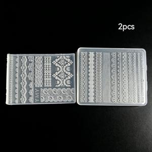 TEMU 투명 재사용 가능 실리콘 네일 몰드 2개 세트, DIY 젤 아크릴 네일 참용, 레이스 테두리 3D 입체 릴리프 템플릿, 빈티지 엠보싱 레이스 트림 포함, 레진 주조용, 매니큐어 장식 및 네일 데코용 네일 아트 디자인