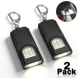 휴대용 USB 충전식 핸즈프리 손전등 2개 | 미니 키체인 라이트, 펜 클립 헤드램프, 5가지 조명 모드, 다기능 비상 랜턴, 행잉 텐트 조명 - 여행, 캠핑 및 낚시에 적합