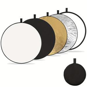 43인치/110cm 사진용 접이식 라이트 디스크 리플렉터, 5가지 색상 화이트, 블랙, 실버리, 골든, 반투명, 리플렉터 디스크 홀더 클립이 있는 포토 스튜디오 라이트 스탠드