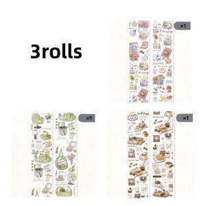빈티지 커피 및 디저트 디자인의 장식 테이프 3롤 세트. 스크랩북, 불렛 저널링, 미술 프로젝트, 공예 및 플래너에 적합합니다.