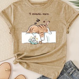 TEMU 여성용 반팔 동물 시리즈는 캐주얼한 라운드넥 디자인으로 패션과 레트로 스타일을 융합시켜 봄, 가을 레저 스포츠에 적합합니다. 다양한 색상과 사이즈 (S-XXL)로 제공됩니다.