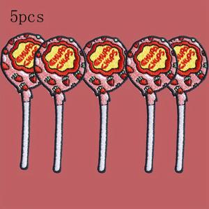 5pcs 핑크 캔디 테마 자수 패치, 밝은 색상, 튼튼한 천 아이언온/자수 애플리케이션 커플 의류 장식, 자켓, 바지, 모자, 스카프, 백팩, 담요에 이상적, DIY 자수 액세서리, 선물이나 졸업 시즌 공예에 이상적