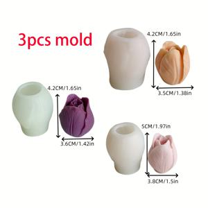 TEMU 3개 세트 튤립 캔들 몰드 3D 꽃 실리콘 몰드, 수제 아로마테라피 캔들, 비누, 레진, 석고 주조 몰드, 튤립 스타일 컬렉션 몰드, 홈