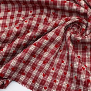 TEMU 50x143cm 벨벳 하트 레드 체크 폴리에스터 실염색 원단, 고품질 직조, 재봉 공예 액세서리 및 DIY 공예용, 손세탁 전용 - 1개 데이 원단