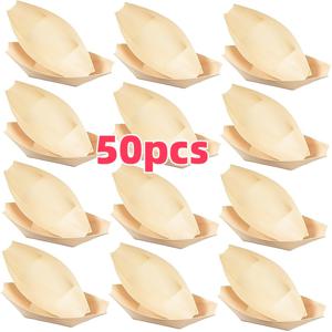 TEMU 50개 소형 수제 보트 디쉬, 스시, 스낵, 및 디저트용 창의적인 광택 목재 서빙 트레이, 파티, 크리스마스, 졸업식 및 홈 모임에 적합, 스시 추가