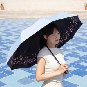 TEMU 파스텔톤 벚꽃 3단 암막 양우산, 자외선차단 발수코팅 원단, 우산 양산 겸용, 수동 접이식 우양산