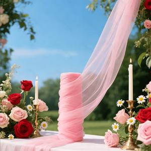 1롤 164피트 초장형 라이트핑크 투명 툴 & 오간자 원단 - 웨딩, 생일, 파티용 - 아치 장식, 배경, 테이블 커버용 쉬어 드레이프 - DIY 이벤트, 무대 소품용 소프트 메쉬