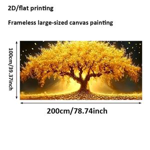 TEMU 2D 평면, 1개 모던 생명의 나무 벽걸이 - 황금색 생명의 나무 프레임리스 캔버스 그림 39x78in/100x200cm, 실내/장식용 심볼, 침실, 사무실에 적합 - 휴일 선물 장식