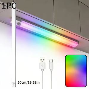 TEMU 1개 야간 RGB 모션 센서 라이트 바, 7가지 색상 변경 모드, 50Cm/19.68In, USB 충전식, RGB 그라데이션 조명, 모션 활성화, 간편한 설치, 거실, 주방, 침실, 서재, 복도에 적합