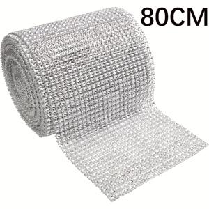 TEMU 실버 라인스톤 리본 - 80cm/31.4인치 롤, 12cm/4.72인치 폭, 케이크 DIY 반짝이는 블링 메쉬 리본, DIY 공예, 웨딩/생일 행사 장식용