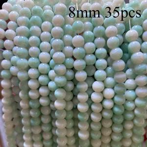 TEMU 8mm 광택 파란색 연출 유리 원형 비즈 35개, 부드럽고 반짝이는 완벽한 루스 스페이서 비즈, 우유색 흰색 연한 녹색 투명 톤, 팔찌 목걸이 귀걸이 숲의 프레쉬 데일리 핸드메이드 주얼리 공예 용품