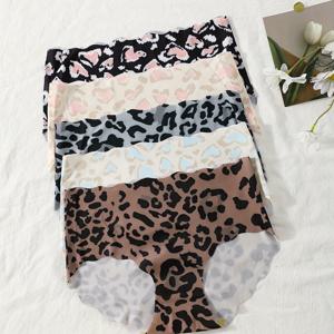 여성용 통기성 힙스터 팬티 5pcs - 노쇼우 로우라이즈 팬티, 프린트 웨이브 비키니 라인, 비쉬어 소재, 사계절 일상용 (5pcs 세트) - 일상 및 특별한 날에 적합