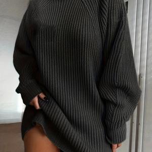 TEMU 플러스 사이즈, 단색 하프 터틀넥 캐주얼 원피스