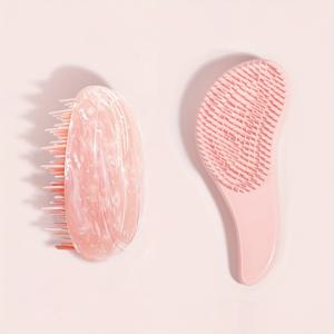 TEMU 2개 세트 대리석 무늬 부드러운 이빨 빗 달걀 모양 빗 안티-스태틱 헤어 브러시 손잡이 엉킴 풀기 빗 샤워 마사지 빗 살롱 헤어 스타일링 도구