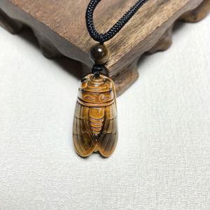 TEMU 남성용 천연 타이거 아이 스톤 Cicada 목걸이 펜던트 1개