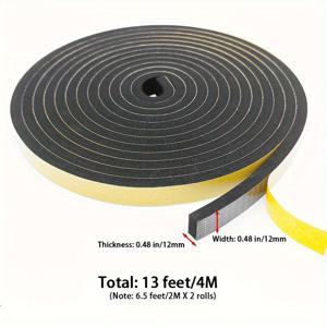 접착식 폼 웨더스트립 테이프 2롤, 문과 창문 틈새용 접착식 밀봉 테이프. 도어 단열용 폼 밀봉 스트립, 도어 프레임, 창문용 도어 씰, 방음, 충격 보호, 에어컨용 접착식 웨더스트립. 폭: 1/2인치, 두께: 1/2인치, 길이: 6.5피트