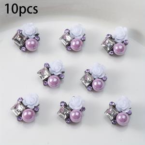 TEMU 10개 우아한 보라색과 흰색 꽃 네일 주얼리 3D 합금 네일 아트 장식, 네일 아트용 젬, 다기능 DIY 액세서리, 네일 신발 옷 가방 공예품 장식용 네일 아트 용품