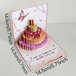 TEMU 1세트 소형 인사말 카드 봉투 포함, 3D 생일 카드, 생일 선물 나비 케이크형 카드, 3D 인사말 카드, 케이크 축하 카드 봉투, A버전 문자 오류, 크리스마스 선물