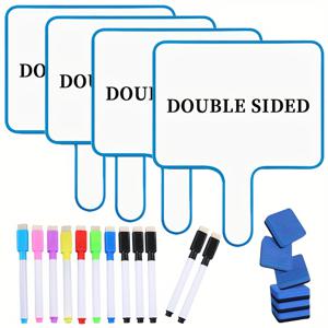 TEMU 블루 세트 22pcs (보드 4개, 지우개 6개, 펜 12개), 테두리 손잡이 간판 포함, 양면 화이트보드, 영어 개방형 교실 답안 보드, 가정용 드로잉 보드