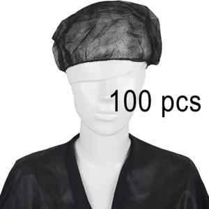 100개 검정색 일회용 부팡캡, 헤어망, 헤어망용 탄성 먼지 캡, 식품 서비스용, 부직포, 살롱, 스파, 주방용 머리 커버 (검정색)