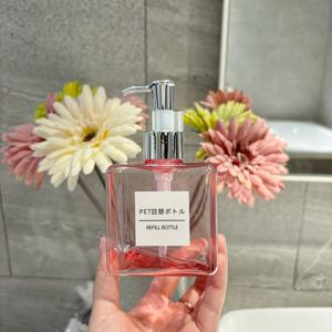 TEMU 1개 250ml 반투명 핑크 사각 로션 디스펜서 병, 누름식 샴푸 샤워 젤 컨디셔너 바디 로션 플라스틱 빈 병, 토너 순수 추출 로션 교체 가능 병, 욕실 액세서리