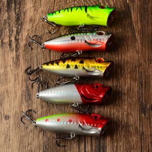 TEMU 5개입 6.5cm/2.55인치 12그램 탑워터 포퍼 낚시 루어 - 베이스, 파이크, 송어용 멀티컬러 리얼리스틱 아이즈 플로팅 워블러 미노우 베이트, 내구성 있는 트레블 훅 포함