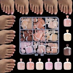 TEMU 216개/박스 풀커버 프렌치 발톱, 스퀘어형 미디엄 길이 프레스온 발톱, 프렌치 팁 아크릴 네일 팁 디자인 포함, 광택 마감 다양한 사이즈 발톱 세트, DIY 여성용 풀커버 발톱 팁