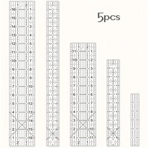TEMU 재봉 자, 퀼팅 자 세트 5개, 3 X 17인치, 1.5 X 17인치, 3 X 12인치, 1.5 X 10인치, 1인치, 아크릴 자, 재단 자