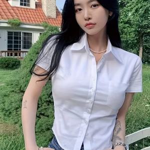 스파이시 웨이스트 슬리밍 셔츠, 여성용 퓨어 디저 탑, 신상 여름 슬림핏 멀티 숏슬리브 크롭 셔츠