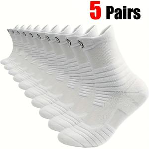 TEMU 5켤레 가을 겨울 신상 따뜻한 흡습성 쉬운 다용도 단색 패치워크 귀걸이 스타일 미드-카프 양말 남녀 동일 스타일 스포츠 양말 스니커즈 캐주얼 신발 등과 매칭에 적합. 가족 및 친구와 공유하는 완벽한 선물