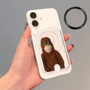 TEMU 투명 원숭이 패턴 강력한 자기 카드 홀더 및 마그네틱 철제 링, 스타일리시하고 내구성 있는 PC 소재. 삼성, 아이폰 및 기타 마그네틱 휴대폰/케이스에 적합. 은행 카드 등과 같은 1~4장의 카드 수납 가능