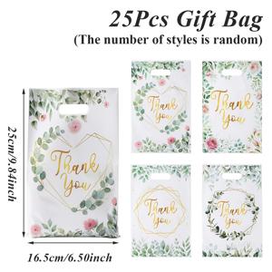 TEMU 유칼립투스 잎 선물 가방 25개입(랜덤 스타일), 25*16.5cm, 녹색 잎사귀 화환 사랑의 하트 혼합 스타일 패턴 플라스틱 포장 봉투, 생일 파티 장식, 베이비 샤워 파티 용품, 결혼식 신부 파티 장식, 파티 선물 가방