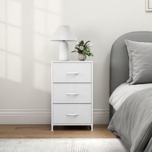 TEMU 소웰홈 패브릭 3단 협탁, 스틸 프레임·원목 상판 포함 화이트 수납장, 침실·현관·복도·옷장용 콤팩트 정리 서랍장, 손쉬운 손잡이 디자인