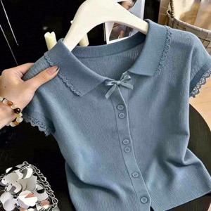 TEMU 2026 신상 여성용 나비 넥타이 레이스 트림 라펠 반팔 독특하고 스타일리시한 블라우스, 데일리/데이트/외출용