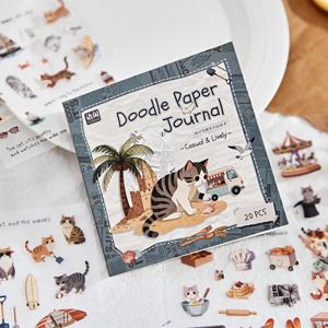 TEMU 투명 일기장용 스티커북, 아기 고양이 & 해변의 고양이 포함 - 사전 절단된 쉽게 떼어지는 흔적 없는 PET 스티커, 스크랩북킹, 잡지 저널, 인사 카드, DIY 공예, 태블릿 & 수하물 장식용 비정형 다이컷