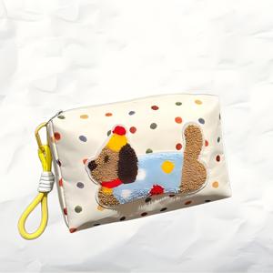 TEMU 여성용 대용량 여행용 정리함 - 귀여운 강아지 자수 휴대용 메이크업 파우치, 립스틱, 브러쉬, 약품 보관용 컴팩트 패브릭 파우치, 핸드헬드 정리함 (다양한 컬러 옵션)
