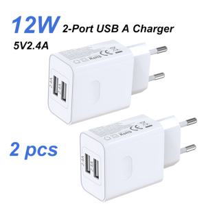 TEMU Fostrc 2-In-1 파워 어댑터 2개 세트 (USB-A 포트 2개 포함), 중앙형 충전, 유럽 플러그, 12W/5V 2.4A 안전 전류 충전, 아이폰 시리즈, 삼성 갤럭시, 태블릿, 헤드폰, 감시 카메라, MP3, 게임 컨트롤러에 적합