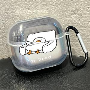 TEMU 삼성 Buds3 이어폰 케이스, 갤럭시 Buds3Pro 이어폰 쉘용 흰색 오리 수면 패턴, 키체인 포함 갤럭시 Buds3/Buds3Pro 투명 보호 케이스, 충격 방지 이어폰 쉘