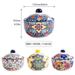 NTKOW 4개 스타일 캐서롤 볼 뚜껑 포함, 4인치 11.83 Oz 대용량 볼, 찜, 새집, 고기 및 찜땡이 요리에 적합, 가족 모임 및 휴일 엔터테인먼트를 위한 전자레인지 및 냉장고 사용 가능|계란찜전자레인지
