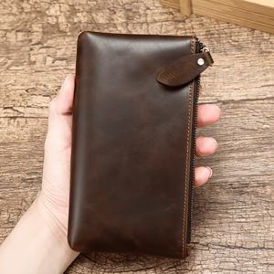 TEMU 남성용 천연 가죽 핸드메이드 롱 지갑 - 초박형 빈티지 디자인, 지퍼 잠금, 동전 지갑, 데일리 사용에 적합, 데일리 지갑 | 지갑 | 천연 가죽 풀 그레인 헤드 레이어 소가죽 카드 홀더, 다중 수납 공간 포함