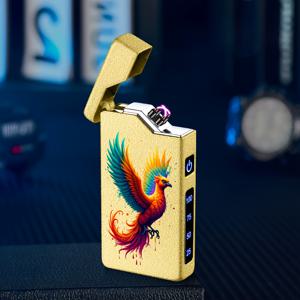 TEMU 배터리 잔량 표시 기능이 있는 휴대용 USB-C 충전식 전자 라이터. 방풍 및 저소음 작동, 중국 요소가 반영된 불독 잉크 스플래시 패턴으로 디자인되었습니다.
