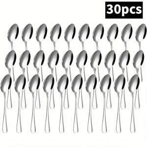 30개 럭셔리 거울 광택 스테인리스 스틸 스푼 세트 - 내구성, 재사용 가능, 커피, 디저트, 우유, 차 및 아이스크림에 다용도 - 파티, 결혼식, 주방 및 식당 커피 용품, 커트러리 완벽