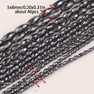 TEMU 4X5/4X6/5X8/6X12mm 1줄 블랙 파체트 타원형 쌀알 비즈 천연 블랙 칼세도니 헤마타이트 스톤 드릴링 루스 스페이서 비즈, 수제 목걸이 귀걸이 주얼리 제작 장식 공예 용품 추가