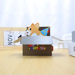 TEMU 1개, 재미있는 코기 팝업 카드, 생일 축하 팝업 카드 장식, 봉투 및 메시지 카드 포함, 소규모 사업 용품, 수제 종이 조각 카드, 수제 만화 카드, 파티 선물 장식, 파티 용품, 선물 장식