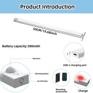 LED 모션 센서 - 조광 가능 캐비닛 라이트, USB 충전식, 3색상 모드(3000K/4500K/6000K), 침실용 야간등, 계단, 주방, 피아노 방 및 댄스 스튜디오, 침대 옆 독서등, 어머니날 선물 옵션