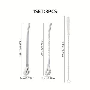 TEMU 3pcs 스테인리스 스트로우 스푼 세트, 분리형 스테인리스 체 스푼, 주스 밀크티 필터 스트로우, 스트로우 브러시, 내구성 있는 다기능 청소 디자인, 주스 밀크티 스터링 스푼, 음료 액세서리, 재사용 가능한 잎차 스쿱, 마르디 그라 커피 스터러, 이스터 및 성 패트릭 데이 주방 필수품