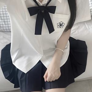 TEMU 일본식 한국식 JK 유니폼 대학생 스타일 단품 반팔 셔츠 자수 여성 셔츠 여름 상의